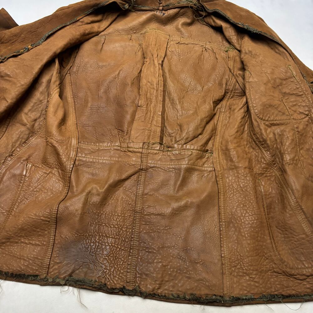 Vintage 30s Buckskin Chore Sports Coat Leather Jacket Mens 19.5x26 Western Retro - Picture 6 of 16